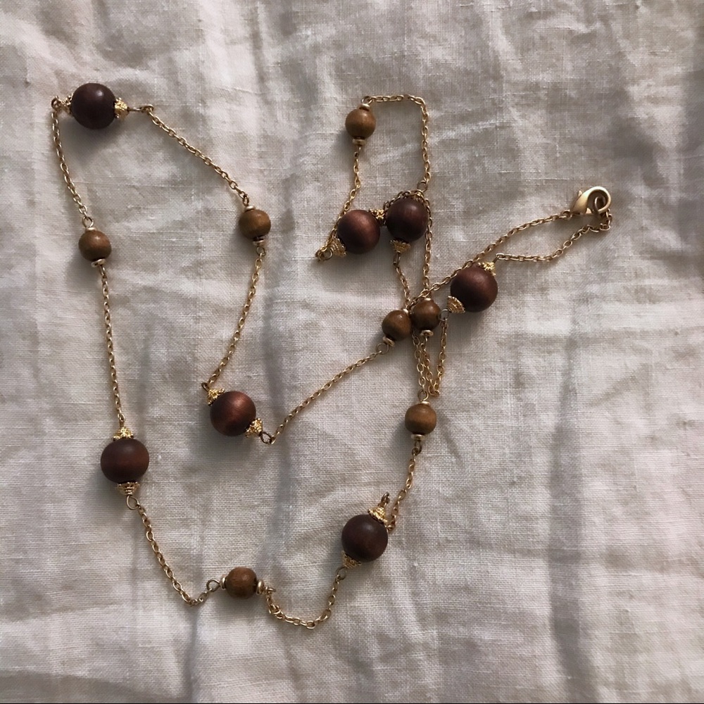 Banana Republic gold wooden beads long necklace